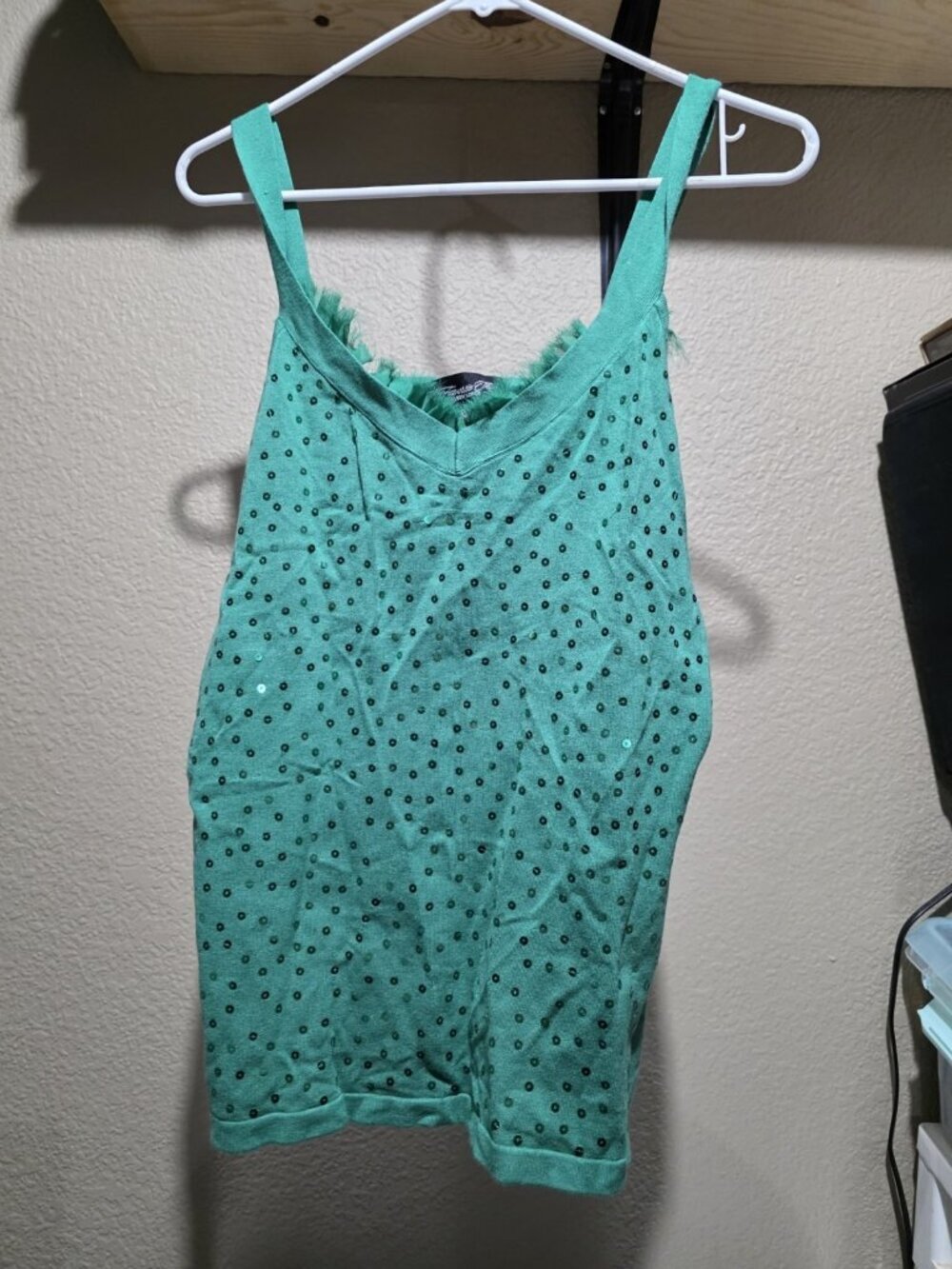 Colleen Lopez Green Sequined Fringe Sleeveless Sweater Women's Size Large